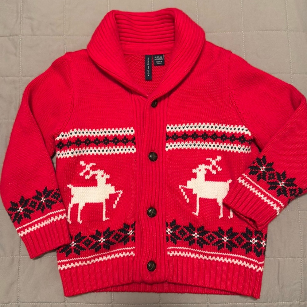 Janie & Jack Boys Cardigan Sweater 18-24mos Red Navy White Holiday R…